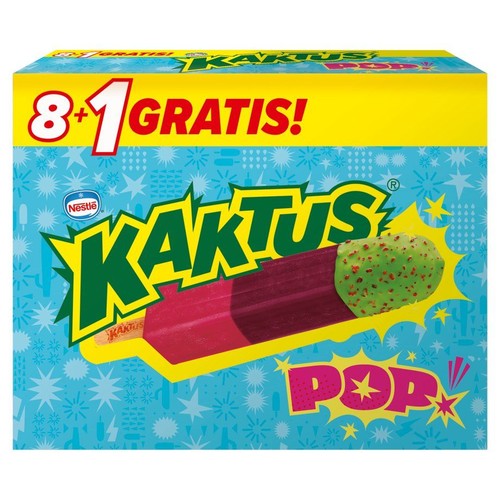 Lody wodne o smaku malinowym i jagodowym z polewą o smaku gumy balonowej Kaktus 9 x 45 ml