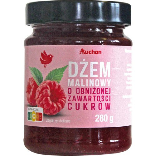 Dżem malinowy o obniżonej zawartości cukrów Auchan 280 g