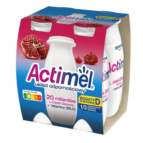 Actimel L.casei z witaminami B i D o smaku granatu Danone 4 x 100 g