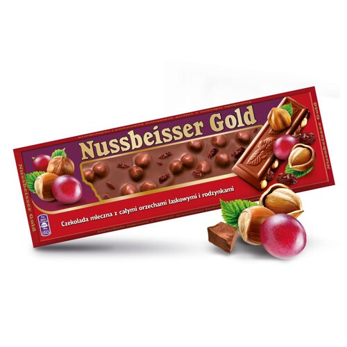 Nussbeisser czekolada mleczna z orzechami laskowymi i rodzynkami Alpen Gold 220 g