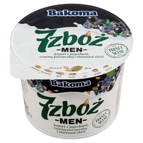 7 zbóż men jogurt z jagodą czarną porzeczką i zbożami Bakoma 300 g