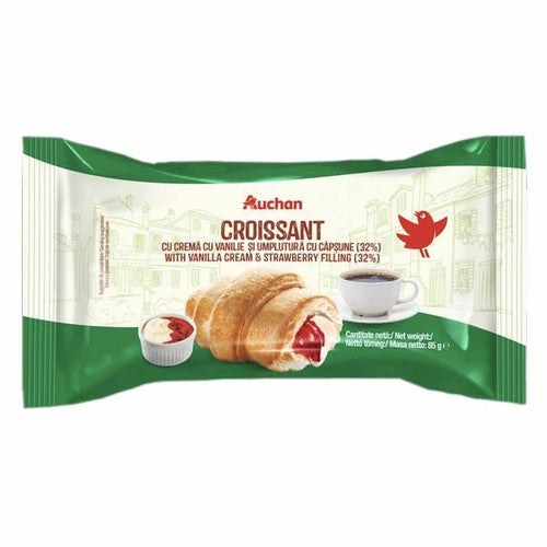 Croissant z nadzieniem o smaku waniliowym i truskawkowym Auchan 85 g