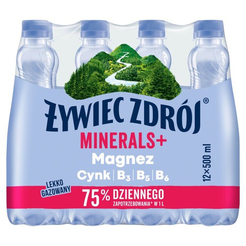 Woda źródlana gazowana Minerals+ Żywiec Zdrój 12 x 500 ml